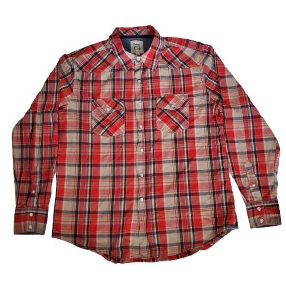Paper Denim & Cloth Other - Paper Denim & Cloth Men's Red Plaid Snap Button Long Sleeve Shirt Size Large